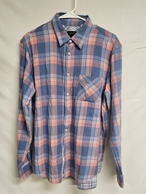 Rag & Bone Shirt Mens Flannel Fit 3 Blue Pink Large Plaid 100% Cotton LongSleeve